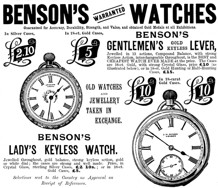 Framed Print : Advertisement for Benson's Watches, 1895. Creator: Unknown. Advertisement for Benson's Watches, 1895. Creator: Unknown Framed Print : Advertisement for Benson's Watches, 1895. Creator: Unknown. Advertisement for Benson's Watches, 1895. Creator: Unknown