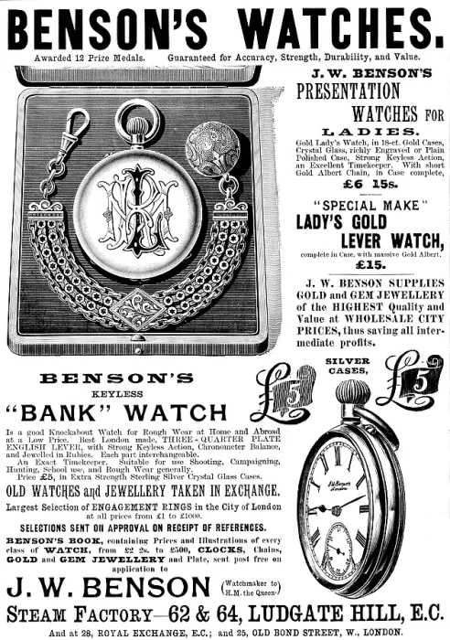 Framed Print : Advertisement for Benson's Watches, 1895. Creator: Unknown. Advertisement for Benson's Watches, 1895. Creator: Unknown Framed Print : Advertisement for Benson's Watches, 1895. Creator: Unknown. Advertisement for Benson's Watches, 1895. Creator: Unknown