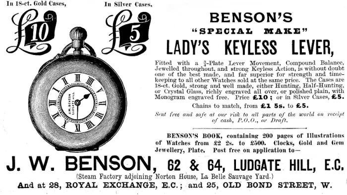 Framed Print : Advertisement for Benson's Watches - 'Special Make' Lady's Keyless Lever, 1895 Framed Print : Advertisement for Benson's Watches - 'Special Make' Lady's Keyless Lever, 1895