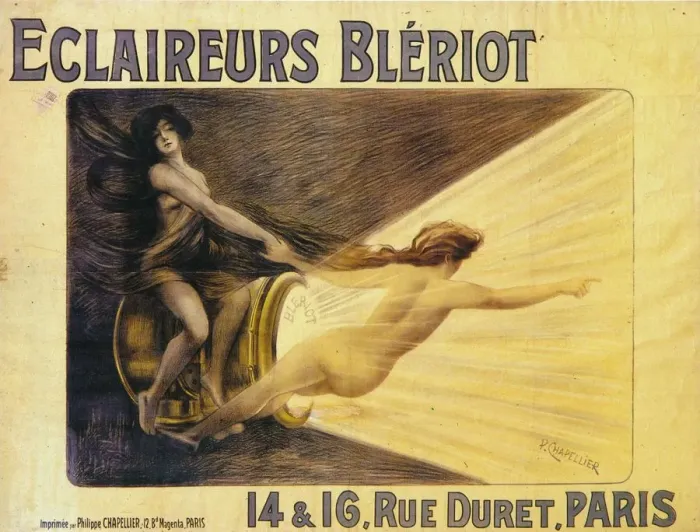 Framed Print : Advertisement for Bleriot headlamps, c1905. Artist: Philippe Chapellier Framed Print : Advertisement for Bleriot headlamps, c1905. Artist: Philippe Chapellier