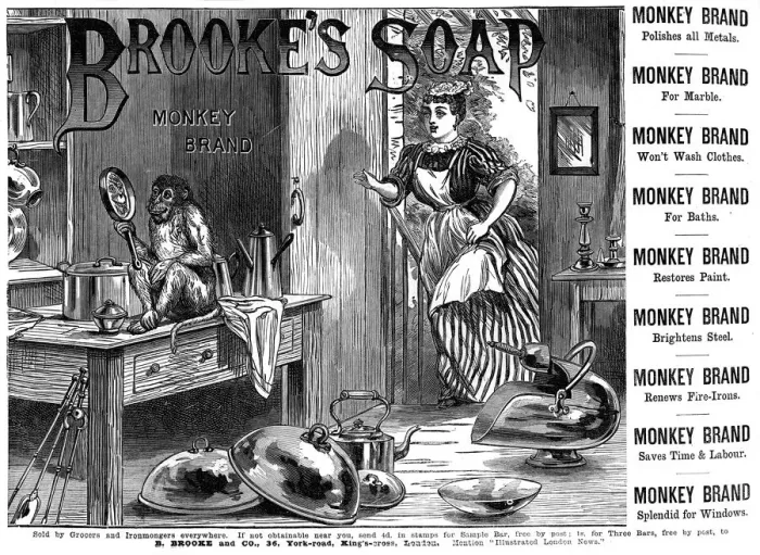 Framed Print : Advertisement for Brookes Monkey Brand Soap, 1887 Framed Print : Advertisement for Brookes Monkey Brand Soap, 1887