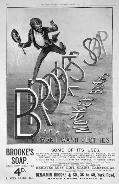 Framed Print : Advert for Brookes Monkey Brand soap, 1889 Framed Print : Advert for Brookes Monkey Brand soap, 1889