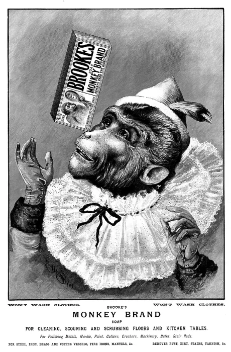 Framed Print : Advertisement for Brooke's Monkey Brand Soap, 1895. Creator: Unknown. Advertisement for Brooke's Monkey Brand Soap, 1895. Creator: Unknown Framed Print : Advertisement for Brooke's Monkey Brand Soap, 1895. Creator: Unknown. Advertisement for Brooke's Monkey Brand Soap, 1895. Creator: Unknown