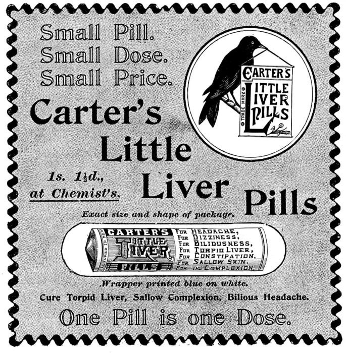 Framed Print : Advertisement for Carter's Little Liver Pills, 1895. Creator: Unknown. Advertisement for Carter's Little Liver Pills, 1895. Creator: Unknown Framed Print : Advertisement for Carter's Little Liver Pills, 1895. Creator: Unknown. Advertisement for Carter's Little Liver Pills, 1895. Creator: Unknown