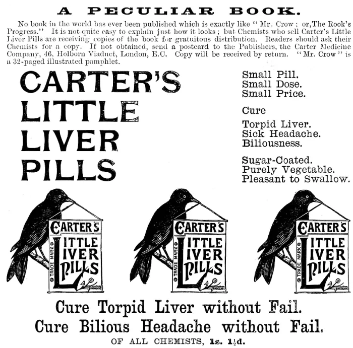 Framed Print : Advertisement for Carter's Little Liver Pills, 1895. Creator: Unknown. Advertisement for Carter's Little Liver Pills, 1895. Creator: Unknown