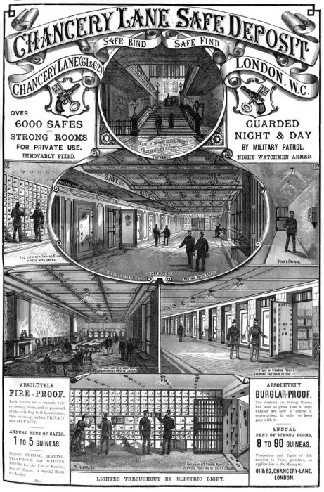 Framed Print : Advert for Chancery Lane Safe Deposit, London, 1887
