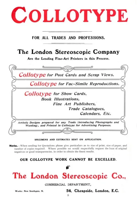 Framed Print : An advert for the Collotype process offered by The London Stereoscopic Company, 1903 Framed Print : An advert for the Collotype process offered by The London Stereoscopic Company, 1903