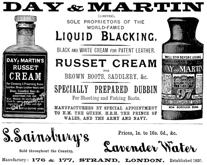 Framed Print : Advertisement for Day & Martin, blacking and dubbin, 1895. Creator: Unknown Framed Print : Advertisement for Day & Martin, blacking and dubbin, 1895. Creator: Unknown