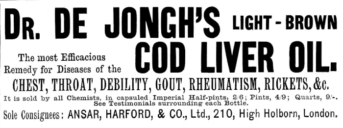 Framed Print : Advertisement for Dr. De Jongh's Light-Brown Cod Liver Oil, 1895. Creator: Unknown. Advertisement for Dr. De Jongh's Light-Brown Cod Liver Oil, 1895. Creator: Unknown Framed Print : Advertisement for Dr. De Jongh's Light-Brown Cod Liver Oil, 1895. Creator: Unknown. Advertisement for Dr. De Jongh's Light-Brown Cod Liver Oil, 1895. Creator: Unknown