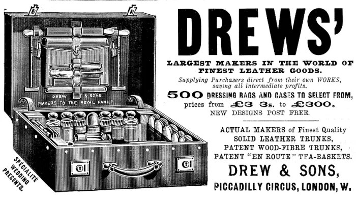 Framed Print : Advertisement for Drews leather goods, 1895. Creator: Unknown. Advertisement for Drews leather goods, 1895. Creator: Unknown Framed Print : Advertisement for Drews leather goods, 1895. Creator: Unknown. Advertisement for Drews leather goods, 1895. Creator: Unknown
