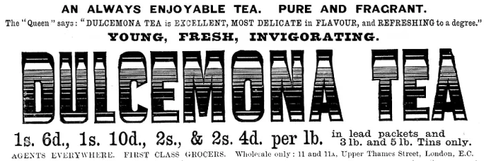 Framed Print : Advertisement for Dulcemona Tea, 1895. Creator: Unknown Framed Print : Advertisement for Dulcemona Tea, 1895. Creator: Unknown