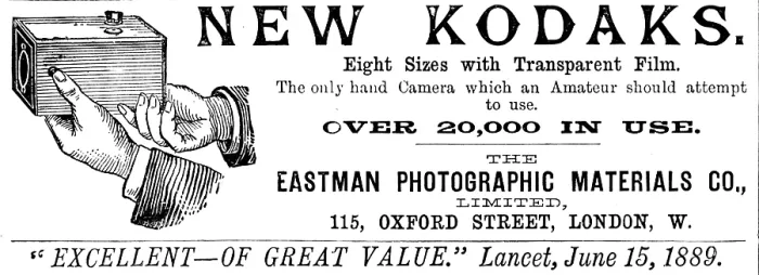 Framed Print : Advertisement for the Eastman Photographic Materials Co. 1890. Creator: Unknown Framed Print : Advertisement for the Eastman Photographic Materials Co. 1890. Creator: Unknown