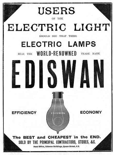 Advertisement for Ediswan incandescent light bulbs, 1898