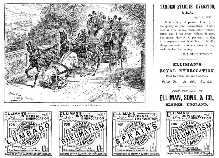 Framed Print : Advertisement for Elliman's Royal Embrocation, 1890. Creator: Joseph Swain Framed Print : Advertisement for Elliman's Royal Embrocation, 1890. Creator: Joseph Swain