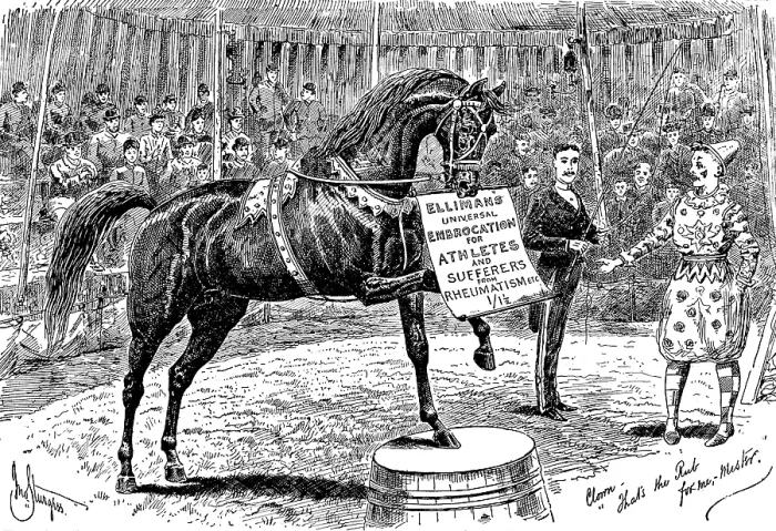 Framed Print : Advertisement for Elliman's Universal Embrocation, 1890. Creator: William Stanfield Sturgess. Advertisement for Elliman's Universal Embrocation, 1890 Framed Print : Advertisement for Elliman's Universal Embrocation, 1890. Creator: William Stanfield Sturgess. Advertisement for Elliman's Universal Embrocation, 1890