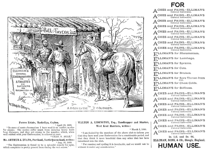 Framed Print : Advertisement for Elliman's Universal Embrocation, 1890. Creator: William Stanfield Sturgess Framed Print : Advertisement for Elliman's Universal Embrocation, 1890. Creator: William Stanfield Sturgess