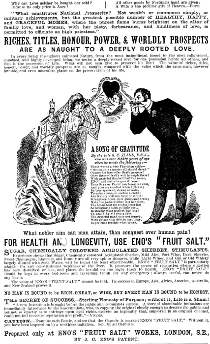 Framed Print : Advertisement for Eno's 'Fruit Salt', 1890. Creator: Unknown Framed Print : Advertisement for Eno's 'Fruit Salt', 1890. Creator: Unknown