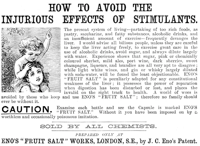 Framed Print : Advertisement for Eno's 'Fruit Salt', 1890. Creator: Unknown Framed Print : Advertisement for Eno's 'Fruit Salt', 1890. Creator: Unknown