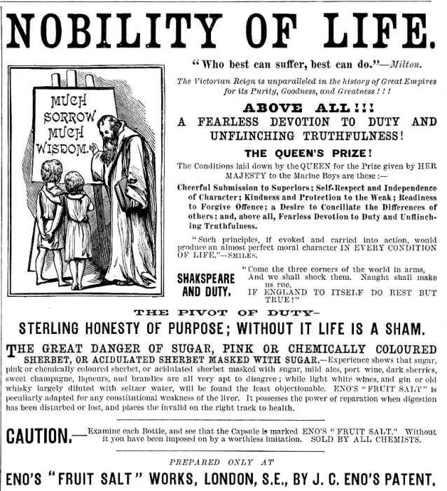 Framed Print : Advertisement for Eno's 'Fruit Salt', 1890. Creator: Unknown Framed Print : Advertisement for Eno's 'Fruit Salt', 1890. Creator: Unknown