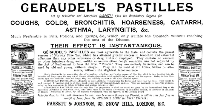 Framed Print : Advertisement for Geraudel's Pastilles, 1895. Creator: Unknown. Advertisement for Geraudel's Pastilles, 1895. Creator: Unknown Framed Print : Advertisement for Geraudel's Pastilles, 1895. Creator: Unknown. Advertisement for Geraudel's Pastilles, 1895. Creator: Unknown