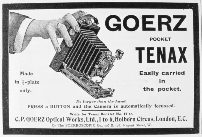 Framed Print : Advert for the Goerz Pocket Tenax camera, 1909 Framed Print : Advert for the Goerz Pocket Tenax camera, 1909