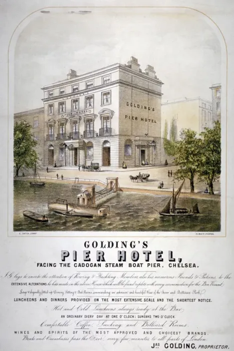 Framed Print : Advertisement for Goldings Pier Hotel, Chelsea, London, c1860 Framed Print : Advertisement for Goldings Pier Hotel, Chelsea, London, c1860