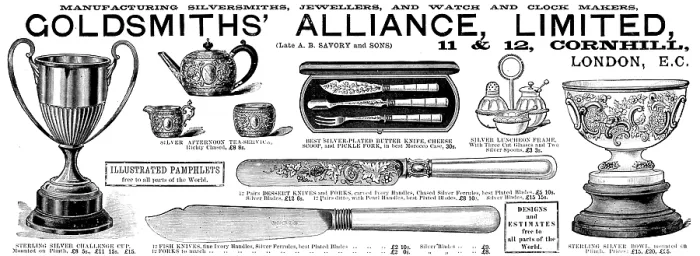 Framed Print : Advertisement for Goldsmith's Alliance Limited, 1890. Creator: Unknown Framed Print : Advertisement for Goldsmith's Alliance Limited, 1890. Creator: Unknown