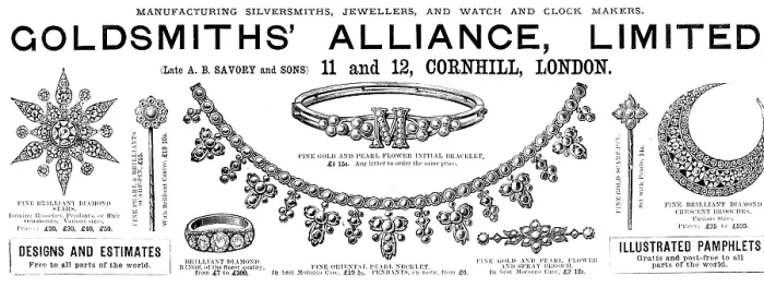 Framed Print : Advertisement for Goldsmiths Alliance, Limited, 1890. Creator: Unknown Framed Print : Advertisement for Goldsmiths Alliance, Limited, 1890. Creator: Unknown