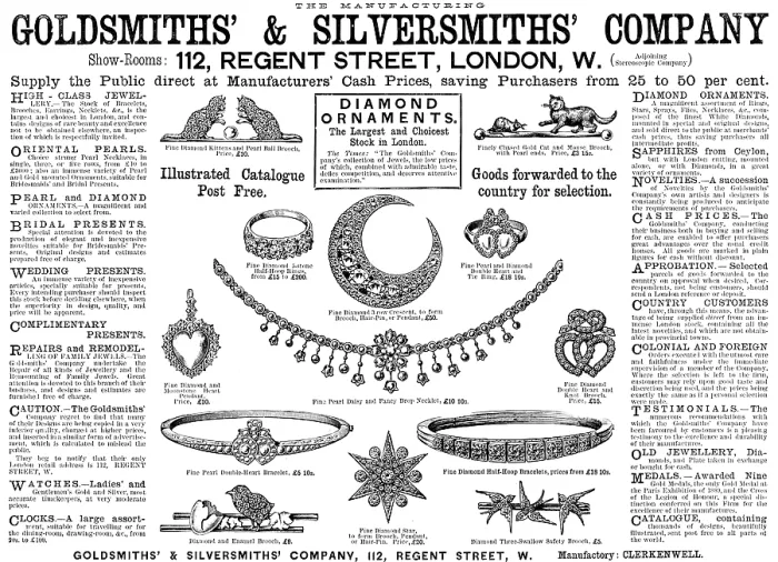 Framed Print : Advertisement for Goldsmiths & Silversmiths Company, 1890. Creator: Unknown Framed Print : Advertisement for Goldsmiths & Silversmiths Company, 1890. Creator: Unknown