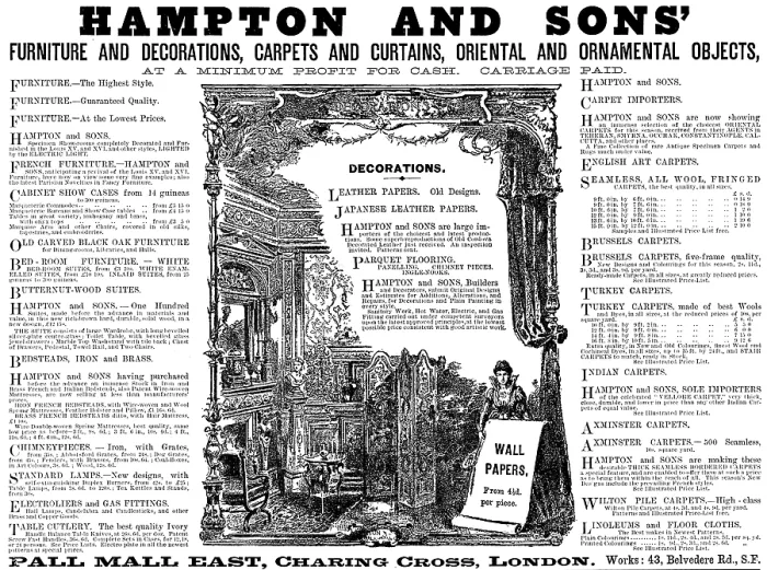 Framed Print : Advertisement for Hampton & Sons Furniture...Carpets, Curtains, Oriental & Ornamental Objects, 1890 Creator: Unknown Framed Print : Advertisement for Hampton & Sons Furniture...Carpets, Curtains, Oriental & Ornamental Objects, 1890 Creator: Unknown