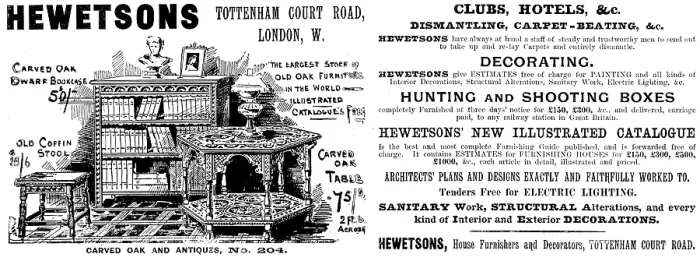 Framed Print : Advertisement for Hewetsons carved oak and antiques, 1895. Creator: Unknown Framed Print : Advertisement for Hewetsons carved oak and antiques, 1895. Creator: Unknown
