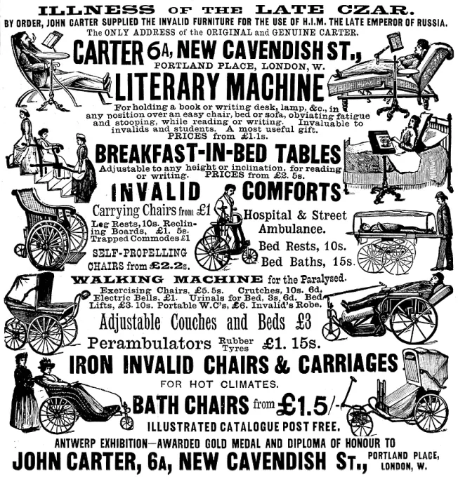 Framed Print : Advertisement for John Carter's invalid furniture, 1895. Creator: Unknown. Advertisement for John Carter's invalid furniture, 1895. Creator: Unknown Framed Print : Advertisement for John Carter's invalid furniture, 1895. Creator: Unknown. Advertisement for John Carter's invalid furniture, 1895. Creator: Unknown