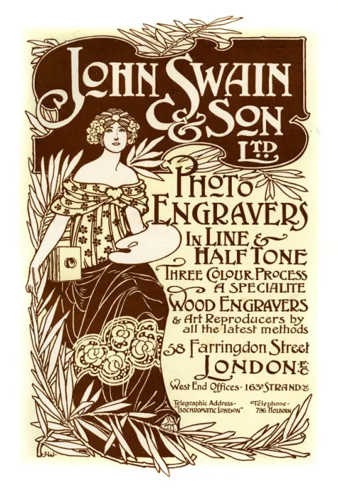 Framed Print : Advertisement for John Swain & Son, printers, 1901. Artist: John Swain & Son Framed Print : Advertisement for John Swain & Son, printers, 1901. Artist: John Swain & Son