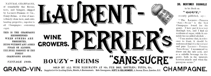 Framed Print : Advertisement for Laurent Perrier's 'Sans-Sucre' Grand-Vin Champagne, 1895 Framed Print : Advertisement for Laurent Perrier's 'Sans-Sucre' Grand-Vin Champagne, 1895