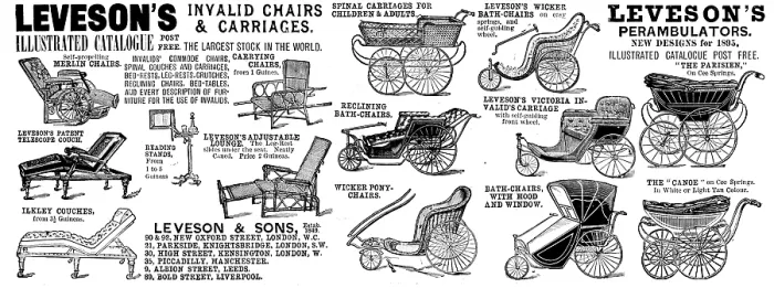Framed Print : Advertisement for Leveson's Invalid Chairs & Carriages, 1895. Creator: Unknown. Advertisement for Leveson's Invalid Chairs & Carriages, 1895. Creator: Unknown Framed Print : Advertisement for Leveson's Invalid Chairs & Carriages, 1895. Creator: Unknown. Advertisement for Leveson's Invalid Chairs & Carriages, 1895. Creator: Unknown