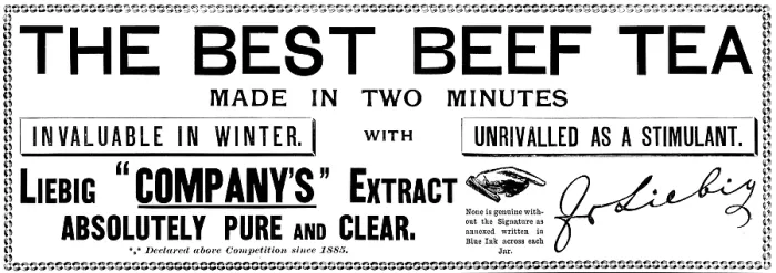 Framed Print : Advertisement for Liebig's Beef Tea, 1895. Creator: Unknown. Advertisement for Liebig's Beef Tea, 1895. Creator: Unknown