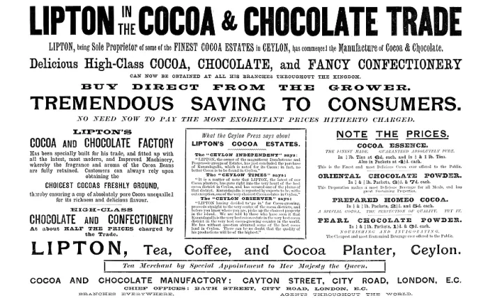 Framed Print : Advertisement for Lipton's tea, coffee and cocoa, 1895. Creator: Unknown. Advertisement for Lipton's tea, coffee and cocoa, 1895. Creator: Unknown Framed Print : Advertisement for Lipton's tea, coffee and cocoa, 1895. Creator: Unknown. Advertisement for Lipton's tea, coffee and cocoa, 1895. Creator: Unknown