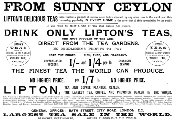 Framed Print : Advertisement for Lipton's Teas, 1895. Creator: Unknown. Advertisement for Lipton's Teas, 1895. Creator: Unknown Framed Print : Advertisement for Lipton's Teas, 1895. Creator: Unknown. Advertisement for Lipton's Teas, 1895. Creator: Unknown