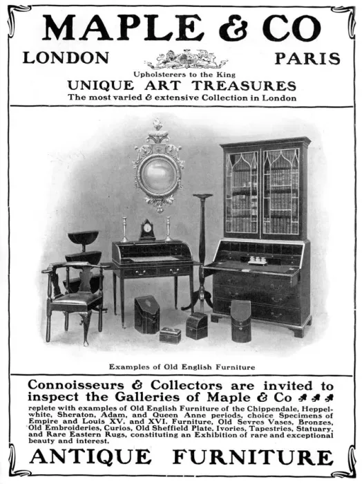 Framed Print : Advertisement for Maple & Co of London, sellers of antique furniture, 1901 Framed Print : Advertisement for Maple & Co of London, sellers of antique furniture, 1901
