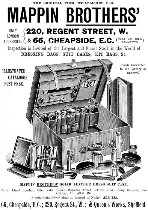 Framed Print : Advertisement for Mappin Brothers Dressing Bags, Suit Cases, Kit Bags, &c. 1895 Framed Print : Advertisement for Mappin Brothers Dressing Bags, Suit Cases, Kit Bags, &c. 1895