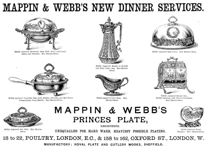 Framed Print : Advertisement for Mappin & Webb's New Dinner Services, 1890. Creator: Unknown