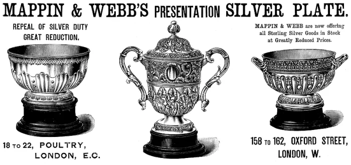 Framed Print : Advertisement for Mappin & Webb's Presentation Silver Plate, 1890. Creator: Unknown Framed Print : Advertisement for Mappin & Webb's Presentation Silver Plate, 1890. Creator: Unknown