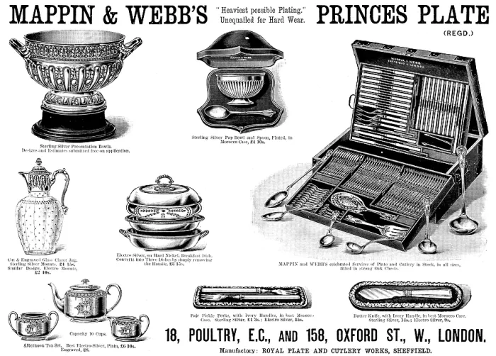Framed Print : Advertisement for Mappin & Webb's Princes Plate, 1890. Creator: Unknown Framed Print : Advertisement for Mappin & Webb's Princes Plate, 1890. Creator: Unknown