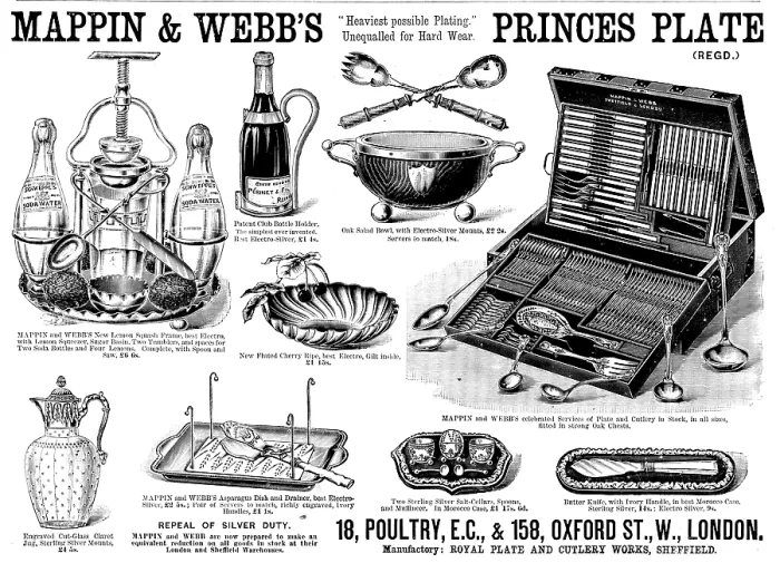 Framed Print : Advertisement for Mappin & Webb's Princes Plate, 1890. Creator: Unknown Framed Print : Advertisement for Mappin & Webb's Princes Plate, 1890. Creator: Unknown