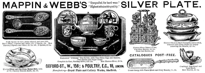 Framed Print : Advertisement for Mappin & Webb's Silver Plate, 1890. Creator: Unknown Framed Print : Advertisement for Mappin & Webb's Silver Plate, 1890. Creator: Unknown