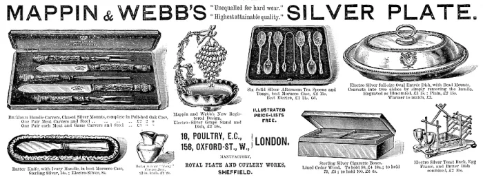 Framed Print : Advertisement for Mappin & Webb's Silver Plate, 1890. Creator: Unknown Framed Print : Advertisement for Mappin & Webb's Silver Plate, 1890. Creator: Unknown