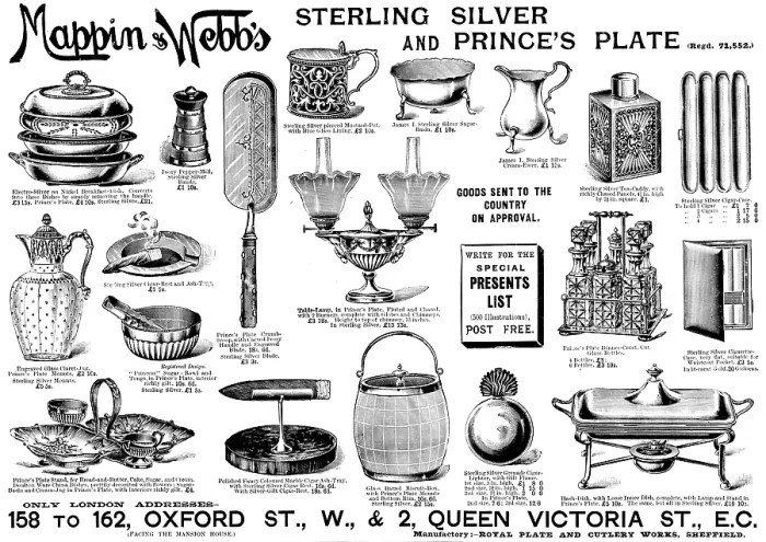 Framed Print : Advertisement for Mappin & Webb's Sterling Silver and Prince's Plate, 1895