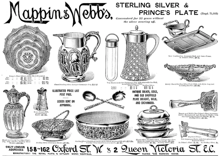 Framed Print : Advertisement for Mappin & Webb's Sterling Silver & Prince's Plate, 1895 Framed Print : Advertisement for Mappin & Webb's Sterling Silver & Prince's Plate, 1895