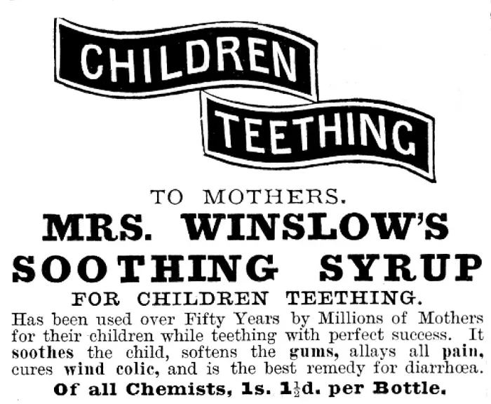 Framed Print : Advertisement for Mrs. Winslow's Soothing Syrup, 1895. Creator: Unknown. Advertisement for Mrs. Winslow's Soothing Syrup, 1895. Creator: Unknown
