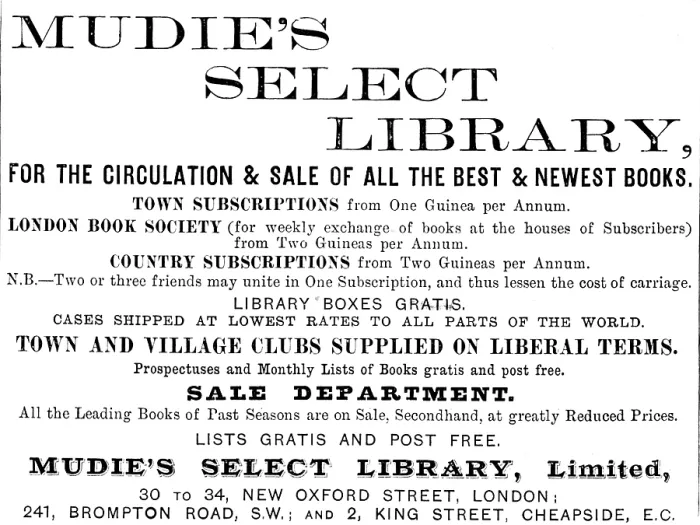 Framed Print : Advertisement for Mudie's Select Library, 1890. Creator: Unknown Framed Print : Advertisement for Mudie's Select Library, 1890. Creator: Unknown